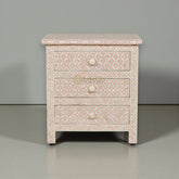 Pink Bone Inlay 3 Drawer Bedside Geometric